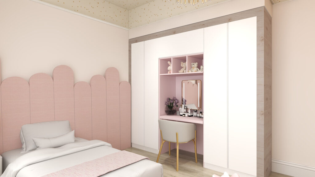 Children's bedroom in Guernsey townhouse with bespoke joinery and wardrobes Guernsey