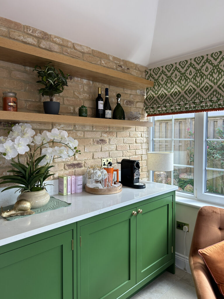Coffee station and bespoke green unit in country home, Guernsey